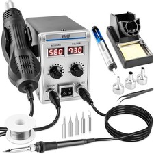 8586D 2 in 1 Soldering Station, SMD Hot Air Rework Station LED Dual Digital Disp