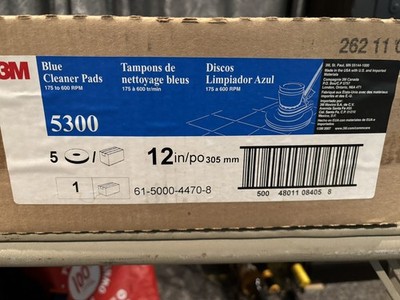 (5 PACK) 3M Cleaner Floor Pad 5300 12'' Diameter Blue, 08405 New In Box