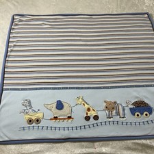Little Me Baby Blanket Navy Blue Stripe Trim Animal Jungle Zoo Train Ride