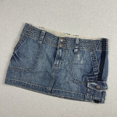 Y2K Mossimo Womens Cargo Micro Mini Skirt Dark Wash Denim Jean Sz 7 31 W 11.5L