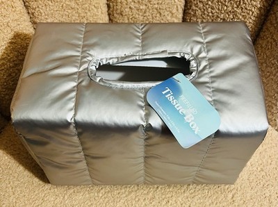 NEW W/ Tag TWO Shiny Silver Puffer Quilted Full Size Tissue Box Holders