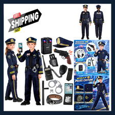 Police Officer Costume Suit for Kids Boys Girls T4 S Blue Polyester Child