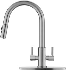 Brushed Nickel Kitchen Faucet with Dual Handles Pull-Down Sprayer