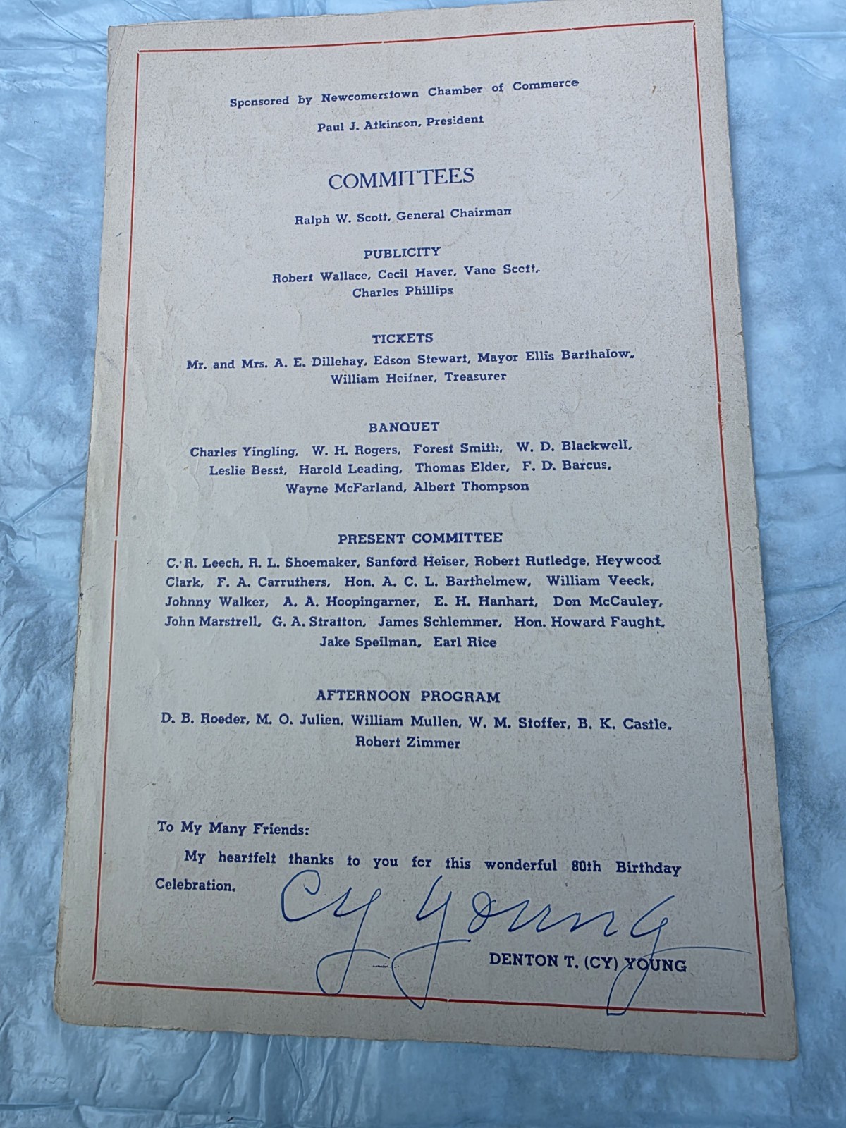 Cy Young Autograph- PSA/DNA 80th Birthday Program Plus Waite Hoyt - Bill Veck view 4