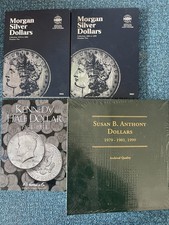 Lot Of 4 Empty Various Used Coin Blue Whitman Books; New SBA Book!