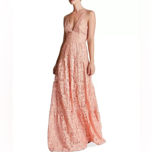 Kleid The Population Melina Spitzen Maxikleid Gr. Small ärmellos V-Ausschnitt rosa
