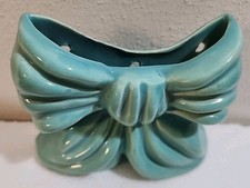 VTG Bow Wall Pocket Letters,matches,planter MCM McCoy Pottery? Turquoise Teal 