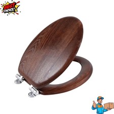 NEW Toilet Seat Round Wood Slow Close Easy Clean Quick-Release Hinges Walnut