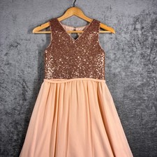Christina Wu Celebration Long Sequin Bridesmaid Cocktail Dress UK 12 Blush Gold