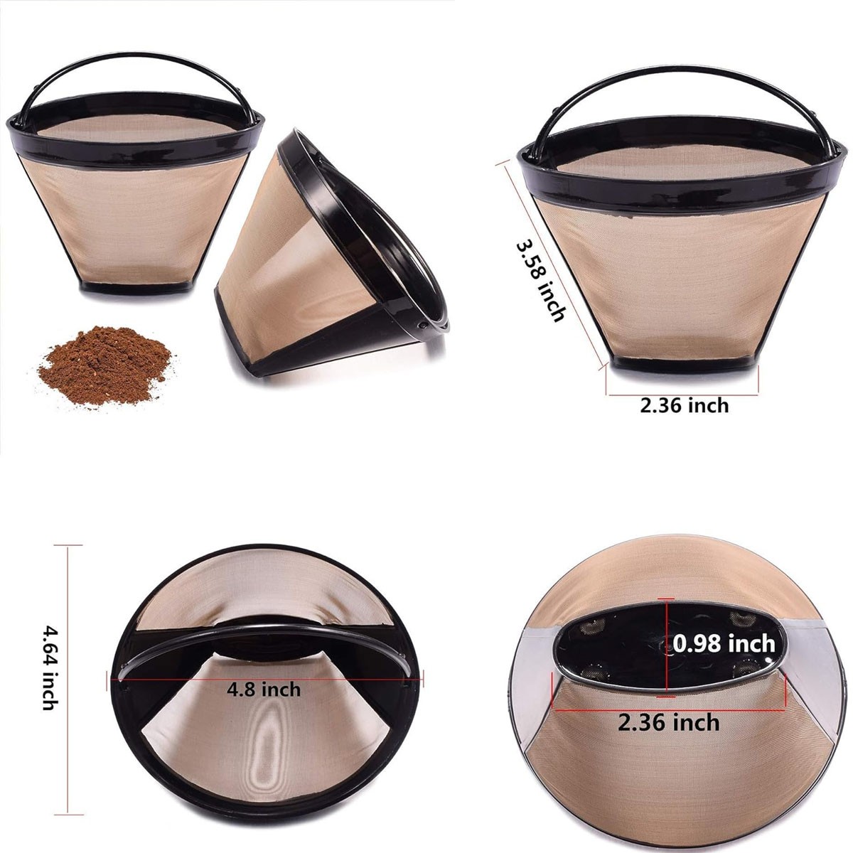 1 Pack Reusable Coffee Filter Basket No.4 Cone for Cuisinart Makers