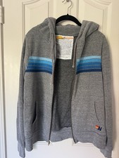 AVIATOR NATION Zip Up Hoodie Unisex blue 5 Stripe Sweatshirt Navy Size M