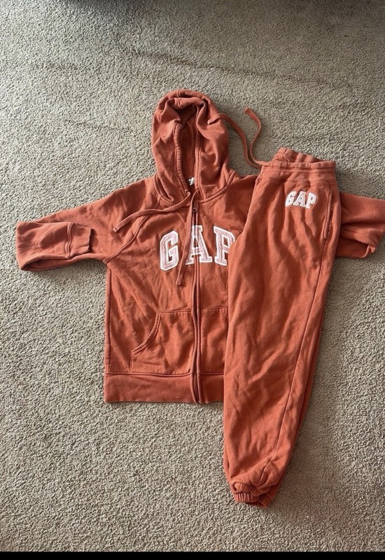 Gap Girls M Orange 2-Piece Set Zip Hooded Logo Hoodie & Jogger Pants