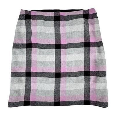 Talbots Plaid Skirt Womens 10 Gray Purple Wool Blend Academia Preppy Career