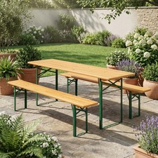 VivaGarden Tavolo da Giardino Set Birreria Tavolo + 2 Panche 210x60 cm Legno