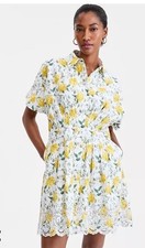 On 34th Yellow Floral Shirt Dress Knee Eyelet Cotton Shirt pleated OX Girly