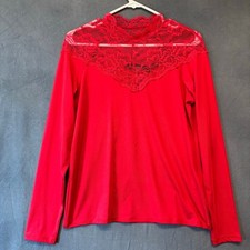 Blusa Top Vero Moda Roja Encaje Cuello Alto Manga Larga Nueva con Etiquetas Bruja Romántico Festival