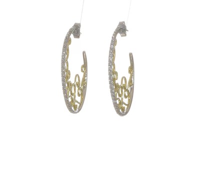 35mm Cheryl M 925 Silver & Gold-plated Brilliant-cut CZ Swirl Hoop