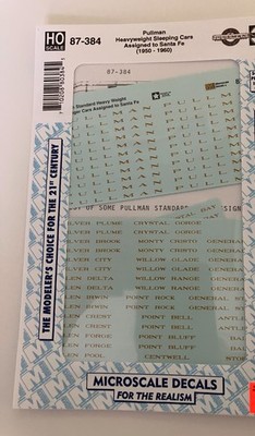 87-384 HO Scale Microscale Decals - Pullman HW Sleeping Cars for Santa Fe-1950s