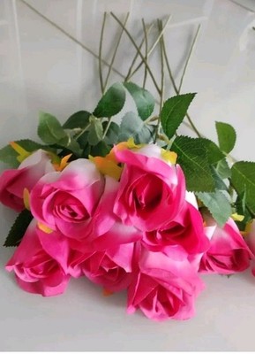 Künstliche Rosen Rosa Pink 10 St. Set Deko Hochzeit 51 cm mit Stiel
