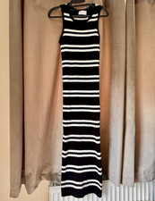 ASOS DESIGN Maternity Black/White Striped Ribbed Knit Sleeveless Maxi Dress S