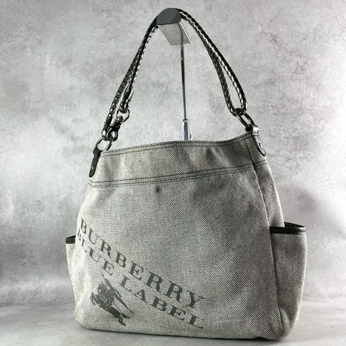Burberry Blue Label Horse Tote Bag Blue Used Authentic