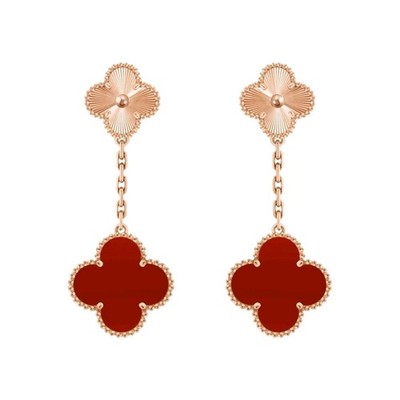 VAN CLEEF & ARPELS Magic Alhambra Earring 2 MOTIF Rose Gold Guilloche Carnelian