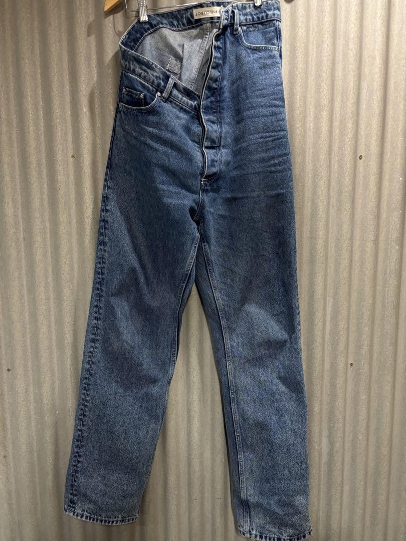 SAINT LAURENT Y Project Pantaloni asimmetrici in denim schiena invecchiata taglia 40 44 cm 