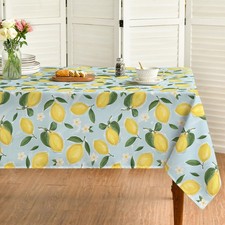 Summer Tablecloth 60 84 Inch Rectangular Lemon Jasmine Blue Yellow Washable