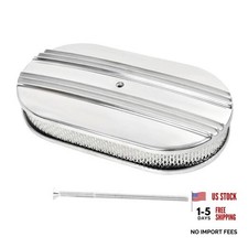 15" Oval Partial Finned Aluminum Air Cleaner Assembly Kit, Polished Air silver