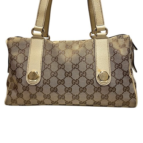 Gucci GG Canvas Leather Handbag Used Small Womens From Japan