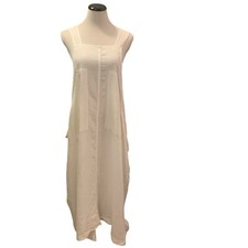 Eskandar O/S WHITE Long Beachy Linen Apron Dress