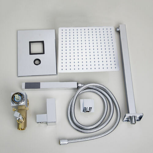 Grifo de ducha de lluvia cromado 16" montado en techo con ducha de mano LED-B - Imagen 8 de 9