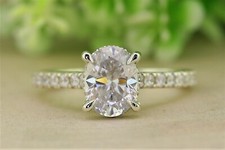 Oval Cut Solitaire Classic Vintage Style Gorgeous Hidden Halo Moissanite Ring