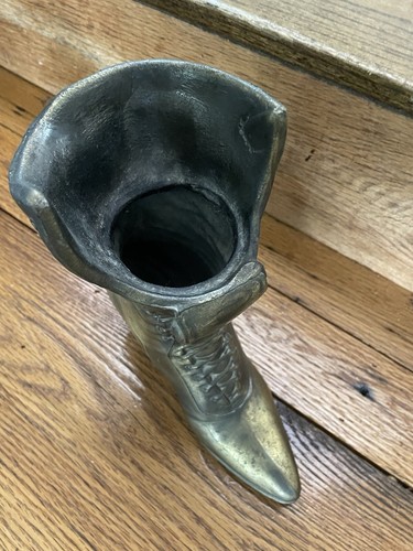Vintage LARGE Solid Brass VICTORIAN / Shabby Chic Shoe BOOT Planter 9.5” - Picture 2 of 4