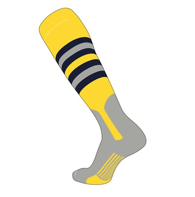 TCK Elite Baseball Knee High Stirrup Socks (I, 7in) Bright Yellow, Dk Navy,