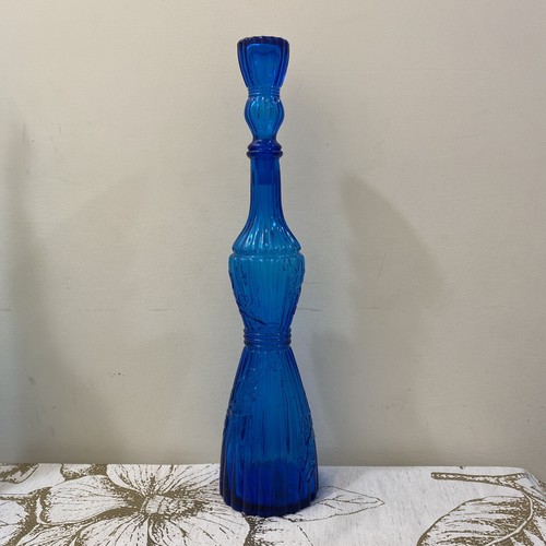Vintage Empoli Genie Glass Bottle Blue Sturdy Elegant Floral Design Italy