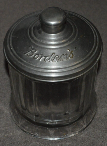 Antique Bordens Malted Milk Glass Jar w/ Lid Dairy Elsie the Cow