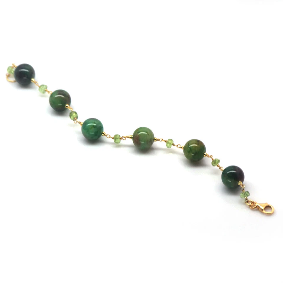 Edelsteine Grüner Jade & Peridot 925 Sterling Silber 18K Vergoldetes Armband 8" - Bild 4 von 4