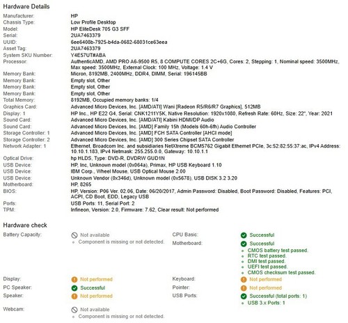 HP Elitedesk 705 G3 SFF (AMD PRO A6-9500,8GB RAM,3500MHz) No Adapter/OS/HDD - Picture 8 of 8