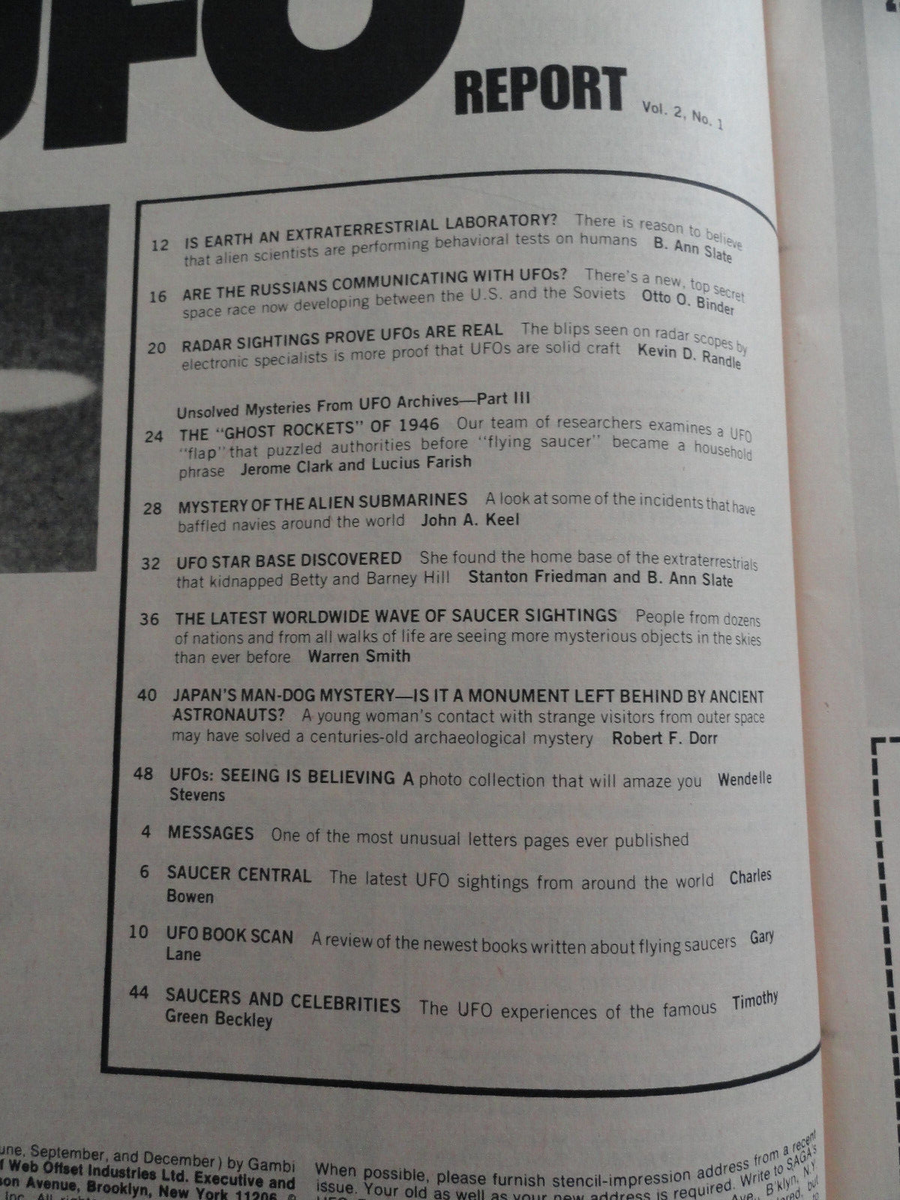 『UFO NEWS』1974年特別号 VINTAGE SAGA'S UFO REPORT MAGAZINE FALL 1974 VOL.2, NO.1