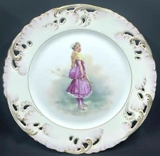 Antique Haviland Limoges Plate Hand Painted Woman Pierced Rim CFH GDM 8.5”