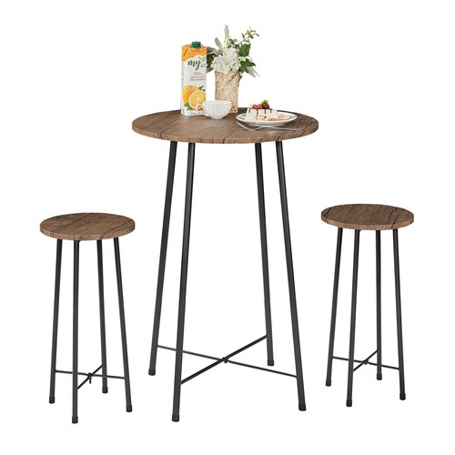 3 Piece Pub Table Set 2 Stools Breakfast Outdoor Round Bar Dining Table Set - Picture 25 of 36