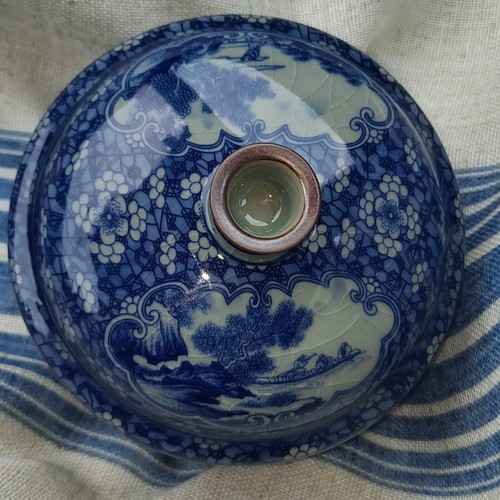 4.4" Rare China Porcelain Republic of China Bingmei Landscape Home Pattern Pot - Picture 2 of 9