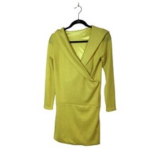 Juliet Hooded Mini Dress Yellow Wrap Front Long Sleeve Casual Dress size S