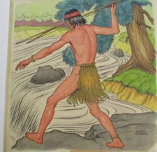 ROGER VERNAM PAINTING ANTIQUE  ILLUSTRATION NATIVE AMERICAN INDIAN TRIBAL RIVER