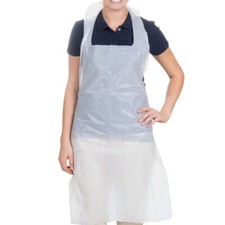 Disposable Apron Polythene Plastic Aprons Eco Flat Pack or Roll White / Blue 100