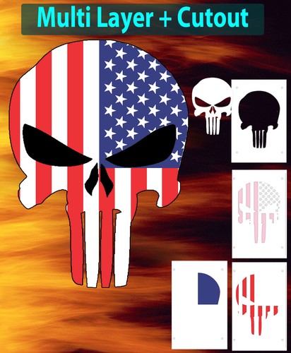 Punisher Skull American Flag airbrush stencil Multi Layer template | eBay Punisher Skull American Flag airbrush stencil Multi Layer template | eBay