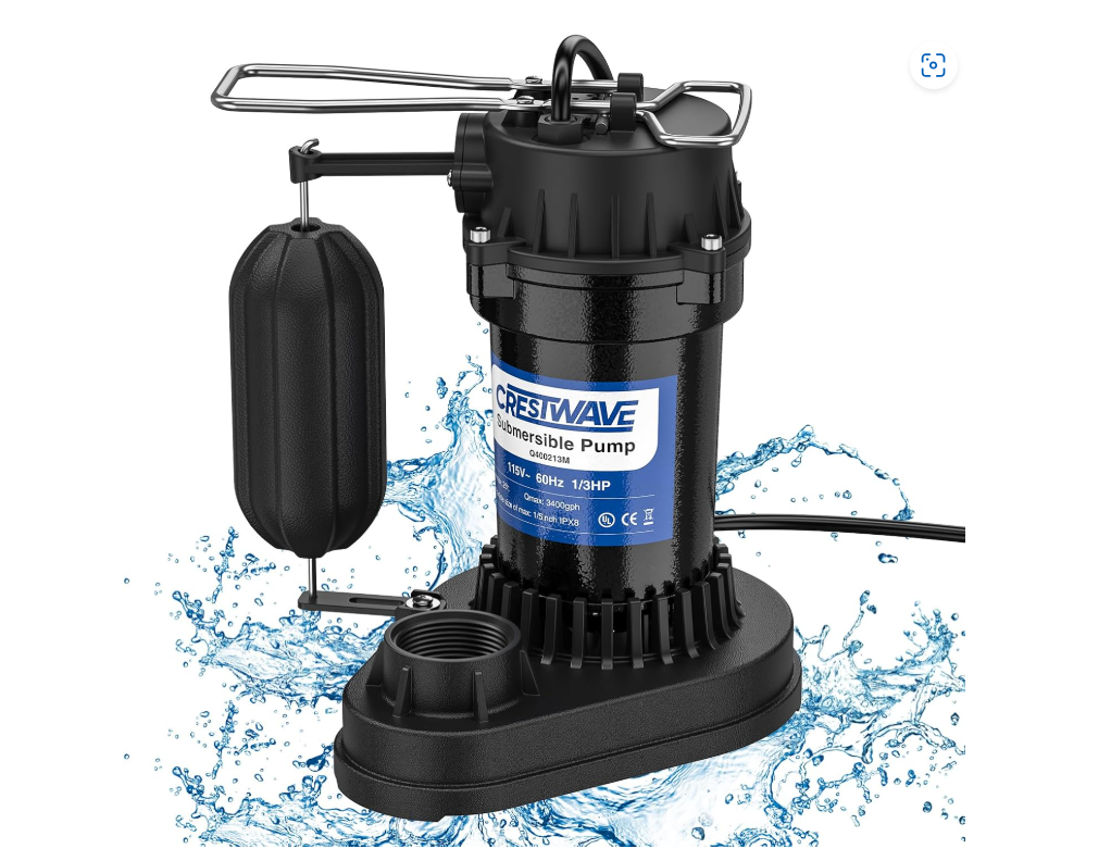 1/3 HP Submersible Water Pump, 3400 GPH High-Flow Aluminum-Cast Sump Pump with 4