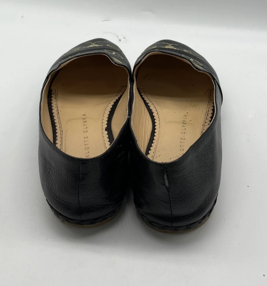 Mocasín Charlotte Olympia Cuero Negro Gatito Alpargata Plano Talla 37 Foto 4 de 4