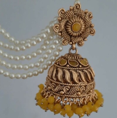 Neue asiatische pakistanische indische Bollywood Designer vergoldete Ohrringe Tikka Set 